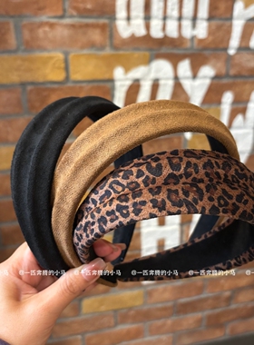 秋冬复古豹纹麂皮绒高颅顶发箍