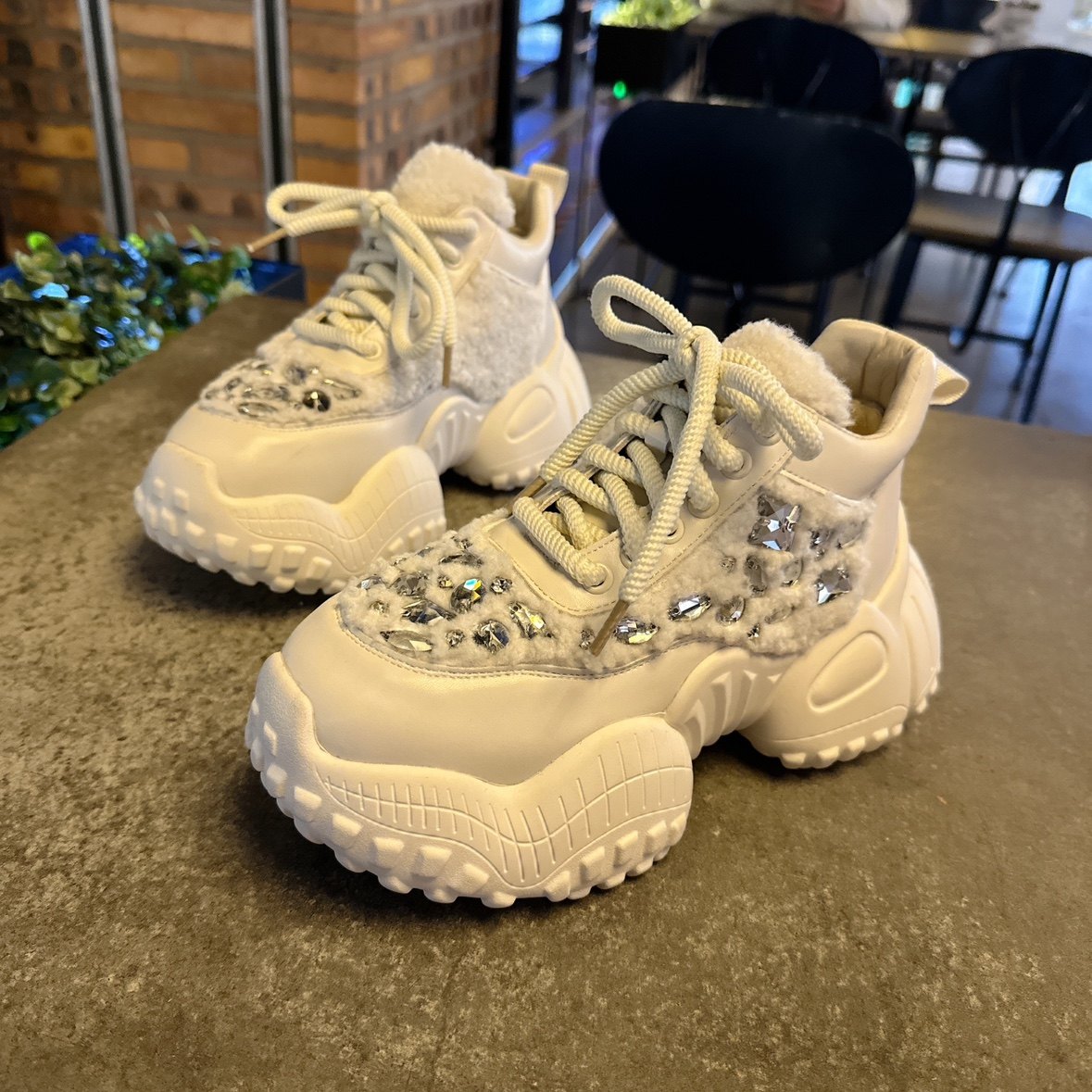 欧货重工水钻轮胎厚老爹鞋韩版毛毛松糕底运动鞋小众高帮休闲潮鞋,淘宝优惠券,粉丝福利购,淘宝优惠卷