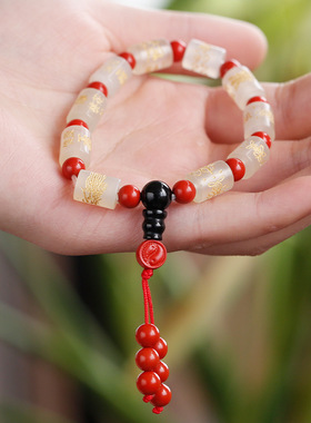 元始青天|专属定制灵韵福纹简约时尚辰砂手串岫玉雕刻民俗文化