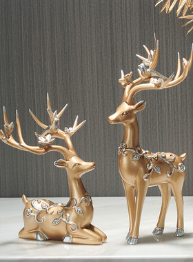 中式风麋鹿花瓶电视柜样板房软装