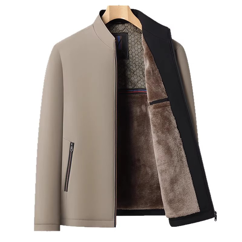 秋冬季加绒加厚男士立领夹克中老年人棉衣爸爸装上衣保暖棉服外套 - 图3