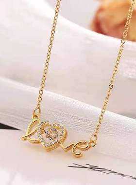 跳动的心love项链女轻奢灵动字母吊坠镶钻钛钢锁骨链七夕礼物批发