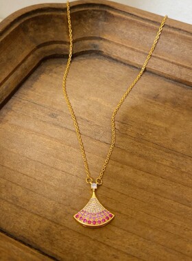 铜镀真金吊坠新款轻奢满钻彩色小裙子项链气质百搭高级感跨境爆款