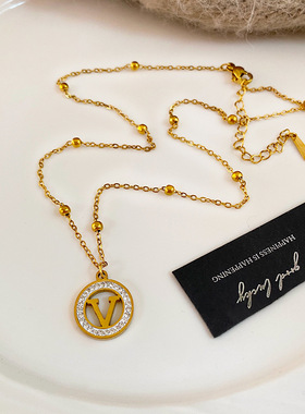 真金电镀通体钛钢新款轻奢微镶锆石四叶草项链气质时尚跨境爆款