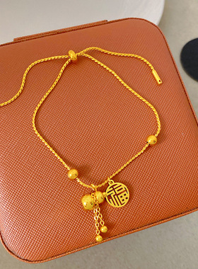 真金电镀通体钛钢新款时尚镂空福字葫芦项链气质百搭时尚跨境爆款