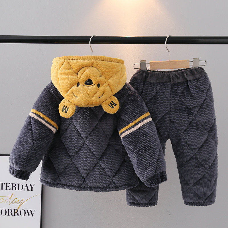 男童睡衣冬季加绒加厚夹棉儿童女孩法兰绒带帽家居服保暖套装外穿,淘宝优惠券,粉丝福利购,淘宝优惠卷