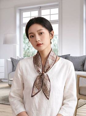 美拉德碎花系脖小丝巾夏薄款项链女高级长条丝带搭配衬衫配饰飘带