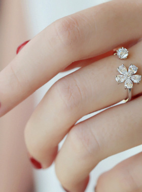 精致花朵锆石开口戒指女百搭