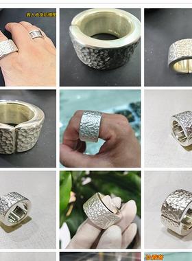 99足银戒指弘霞客雪花银男波点锤