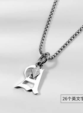 钛钢字母吊坠圆珠链无性别项链