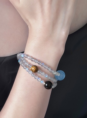 天然水晶手链月光石双圈拉长石