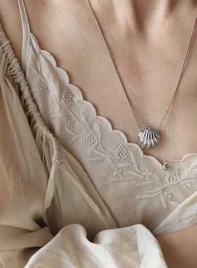 中古贝壳包 可打开中长款毛衣链沙滩海洋风流苏 钛钢项链XL622