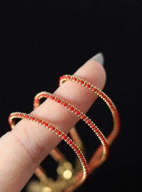 SL105 编珠红绳手工DIY新年红色手链 钛钢镀18K金 货源