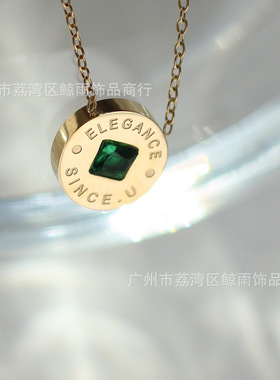 圆形绿色字母钛钢锁骨链