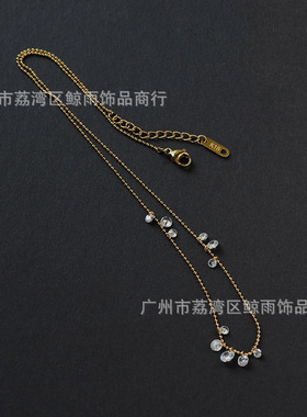 XL082 鲸雨饰品 露珠锆石闪钻轻奢小巧项链锁骨链 钛钢镀18K金