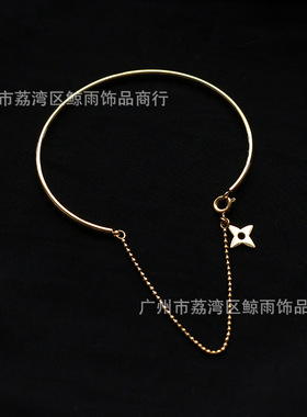 花朵流苏链条光面钛钢镀金手环