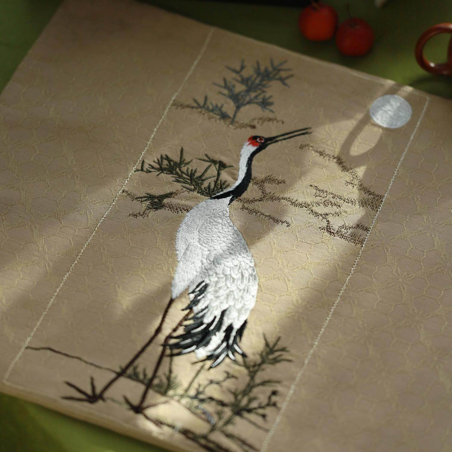 引之北宋米芾鹤刺绣茶垫水洗棉麻茶席布艺礼品复古茶布中干泡茶道,淘宝优惠券,粉丝福利购,淘宝优惠卷