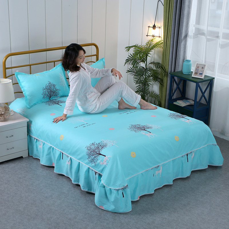 100%纯棉床裙单件斜纹棉布料韩式公主风床盖床笠罩套被单全棉床单