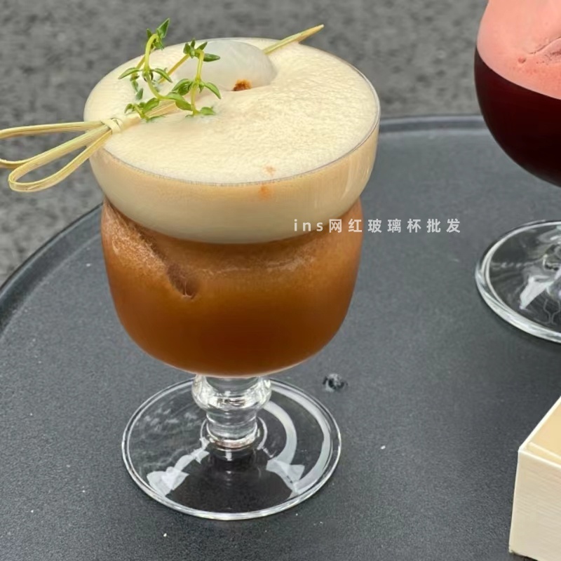 复古冰美式拿铁咖啡杯小众ins高脚玻璃杯冷饮特调果汁杯鸡尾酒杯 - 图2