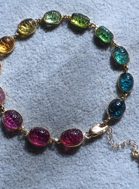 手链真金镶嵌龟壳彩虹碧玺现货
