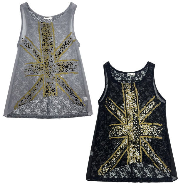 Grunge punk grunge rock style Shibuya hot girl lace bronzing sequins personalized sleeveless vest for women