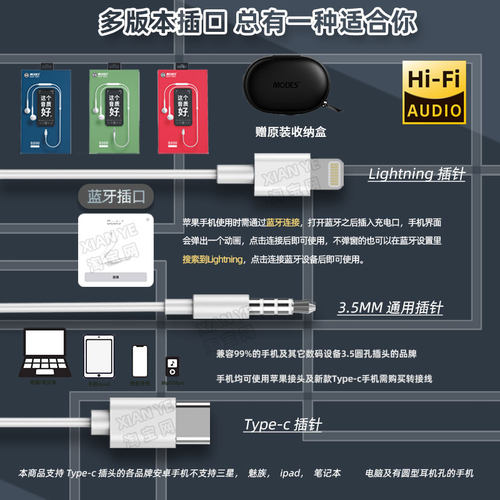 S200有线线控耳机立体重低音Lightning苹果Type-c扁口耳机半入耳 - 图0