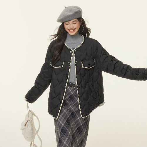 【359/件】【明星同款】EPTISON小香风羽绒服女2025冬白鸭绒外套 - 图0