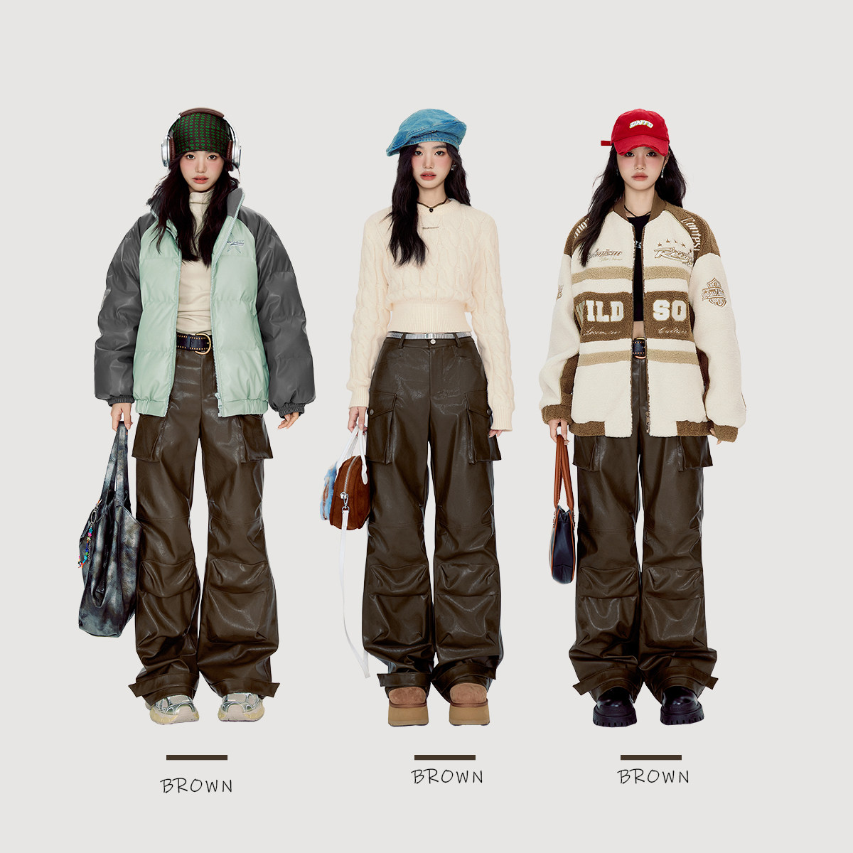 【99/件】EPTISON工装皮裤女2025冬季新款复古宽松高级感休闲裤,淘宝优惠券,粉丝福利购,淘宝优惠卷