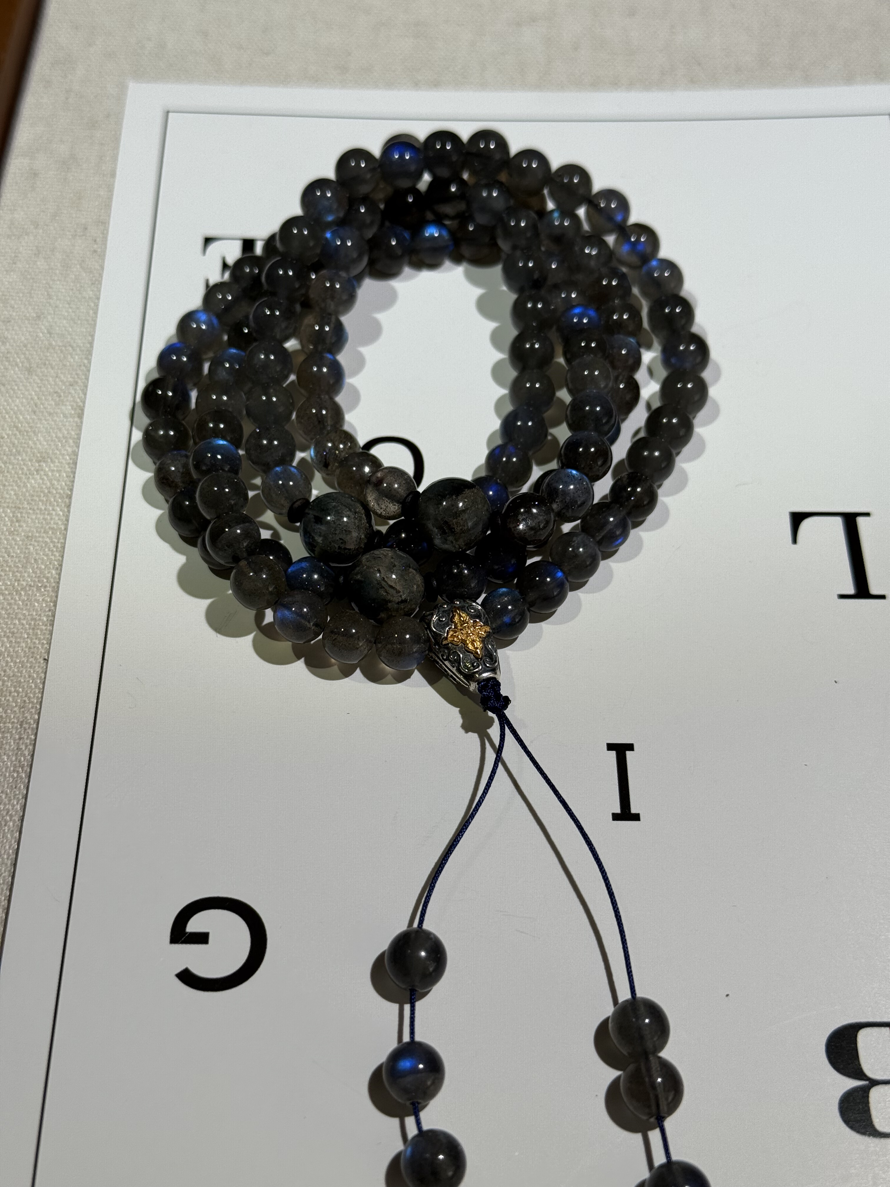 天然黑体灰月光108念珠强蓝光 - 图0