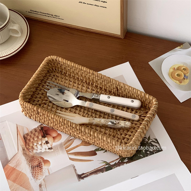 复古藤编长方形收纳筐编织收纳盒桌面化妆品整理盒茶几杂物置物篮,淘宝优惠券,粉丝福利购,淘宝优惠卷