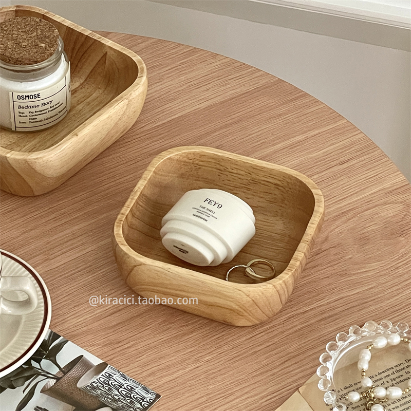 日式木质桌面收纳盒玄关钥匙杂物首饰展示整理置物盘ins实木托盘 - 图1