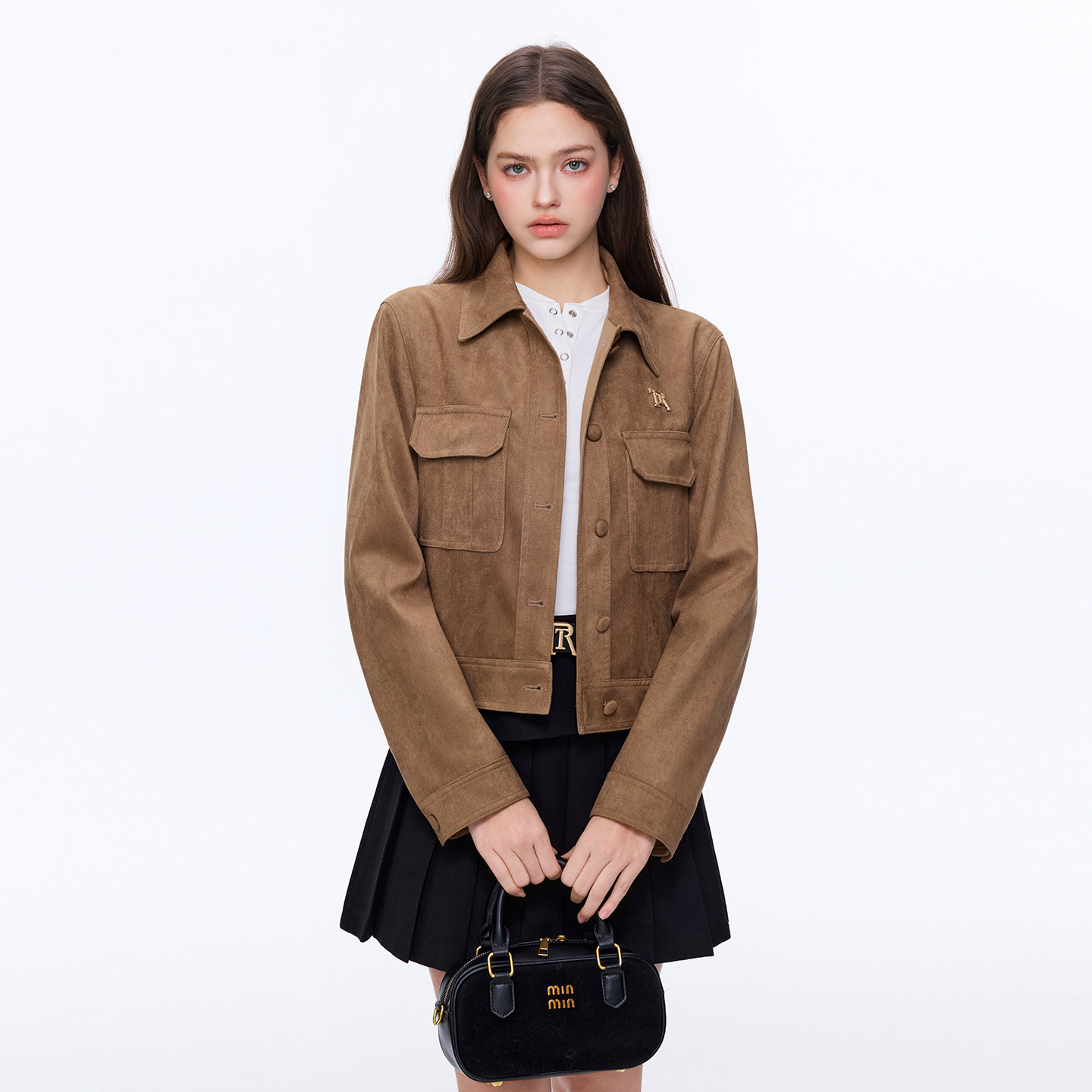 TRTMAO原创金属贴标复古麂皮绒外套女春秋简约显瘦短款夹克上衣,淘宝优惠券,粉丝福利购,淘宝优惠卷