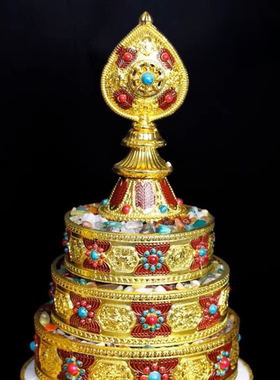 藏式曼扎盘合金供佛雕花宝石曼茶曼达盘吉祥罗曼达盘带修盘四方