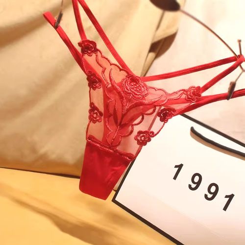 丁字裤女内裤红色本命年无痕情调蕾丝丁裤透视诱惑时尚内衣夏新款 - 图0