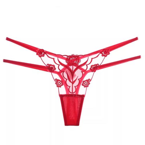 丁字裤女内裤红色本命年无痕情调蕾丝丁裤透视诱惑时尚内衣夏新款 - 图2