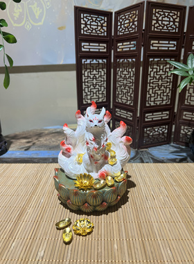 九尾狐堂口佛像莲花摆件手工彩绘新款家居装饰客厅玄关小摆设手办