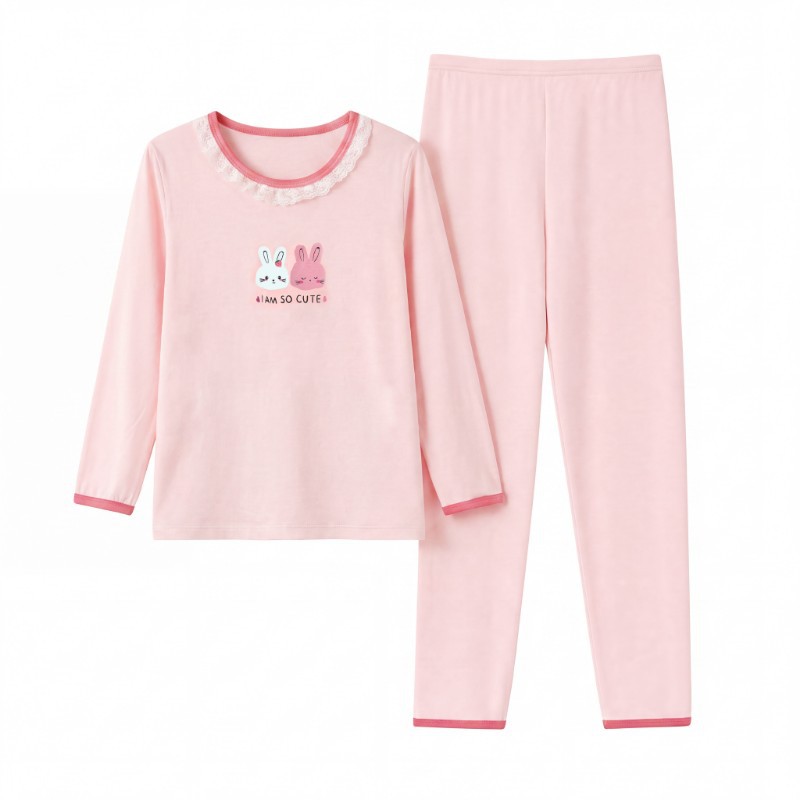 Girls' long-sleeved trousers pajamas children's ice silk home clothes boys' air-conditioned clothes medium and large children's autumn clothes and long trousers suits