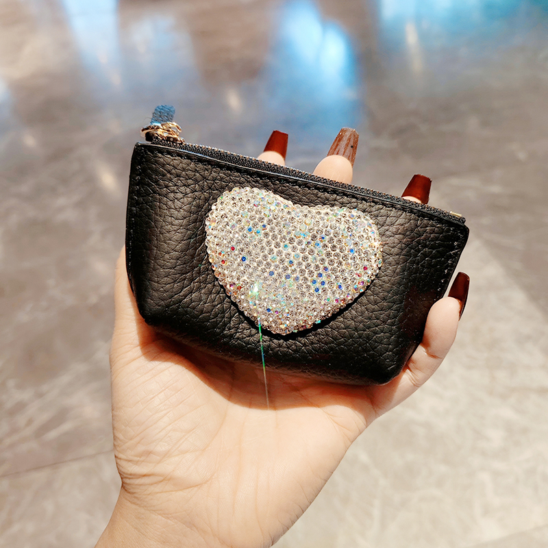 韩式ins爱心迷你零钱包高颜值镶钻旅行便携钥匙收纳卡包精致礼品 - 图0