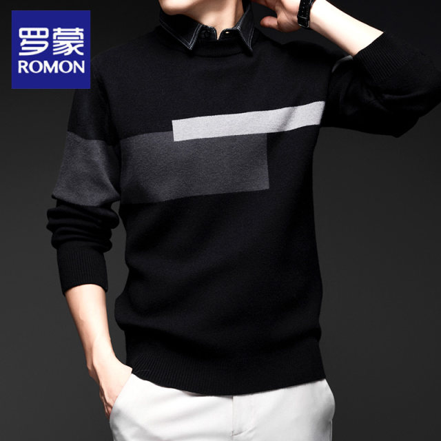 Luo Meng spring and autumn new style patchwork shirt collar sweater for men
