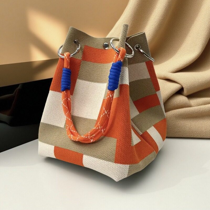 日韩新款针织手拎包便携外出上班手提包条纹大容量单肩托特小方包,淘宝优惠券,粉丝福利购,淘宝优惠卷