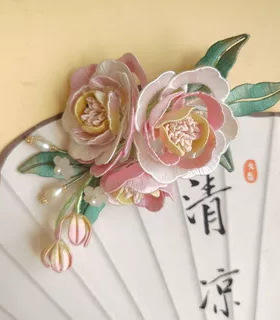 新中式古典风蚕丝绒花渐变牡丹花汉服旗袍头饰配饰缠花发夹发饰品