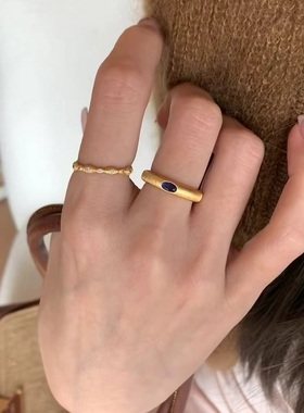 法式复中古拉丝戒指925纯银镶钻轻奢小众高端级设计感气质名媛女