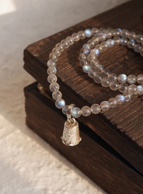 UNI FORCE乌腻力原创 「Moon Light」灰月光石手工银铃铛多层手链