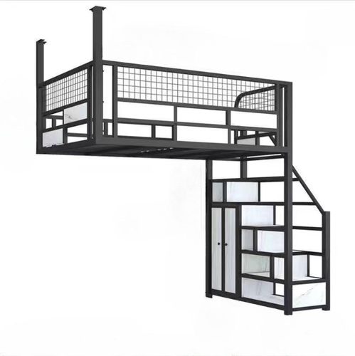 铁艺高架床多功能时尚阁楼床省空间公寓小户型简约复式单上床下空-图3