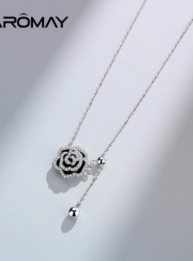 卡洛美S925银山茶花项链女小众设计感锁骨链足银首饰母亲节送妈妈