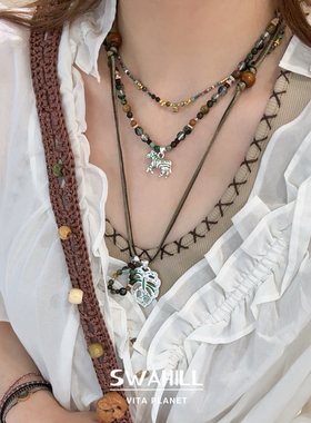 SWAHILL斑马串珠项链复古锁骨链