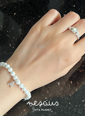 字母珍珠手链纯银吊坠可拆卸