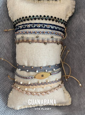 新款西班牙GUANABANA天然石手工编绳手链撞色叠戴可调节抽绳手绳