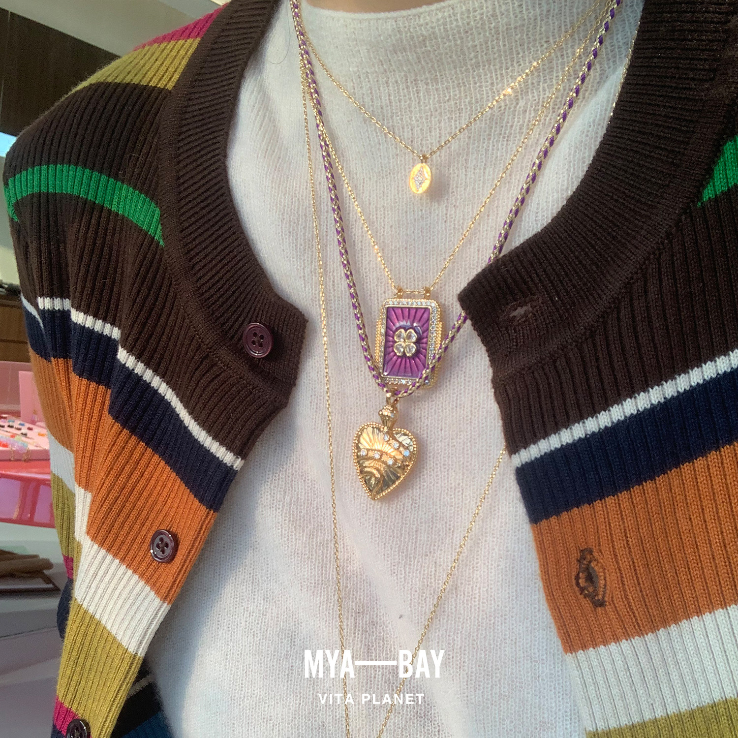 比利时MYA BAY 香水瓶爱心圆形吊坠镀金项链天然石手工编绳锁骨链,淘宝优惠券,粉丝福利购,淘宝优惠卷