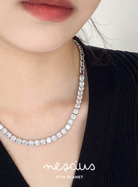 圆钻链条拼接项链choker锁骨链